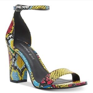 Madden Girl Bella Multicolored Block Heel Open Toe Shoes Sandals 7.5 Snakeskin